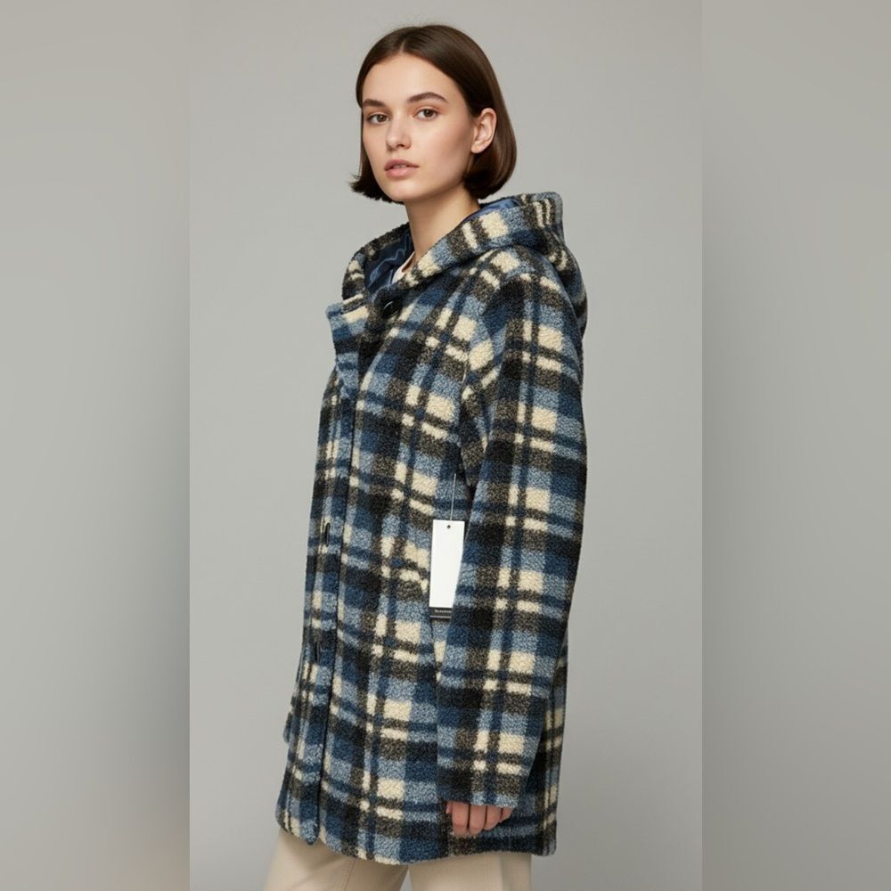 Big Chill - Royal Plaid Bouclé Teddy Coat MWY sz M